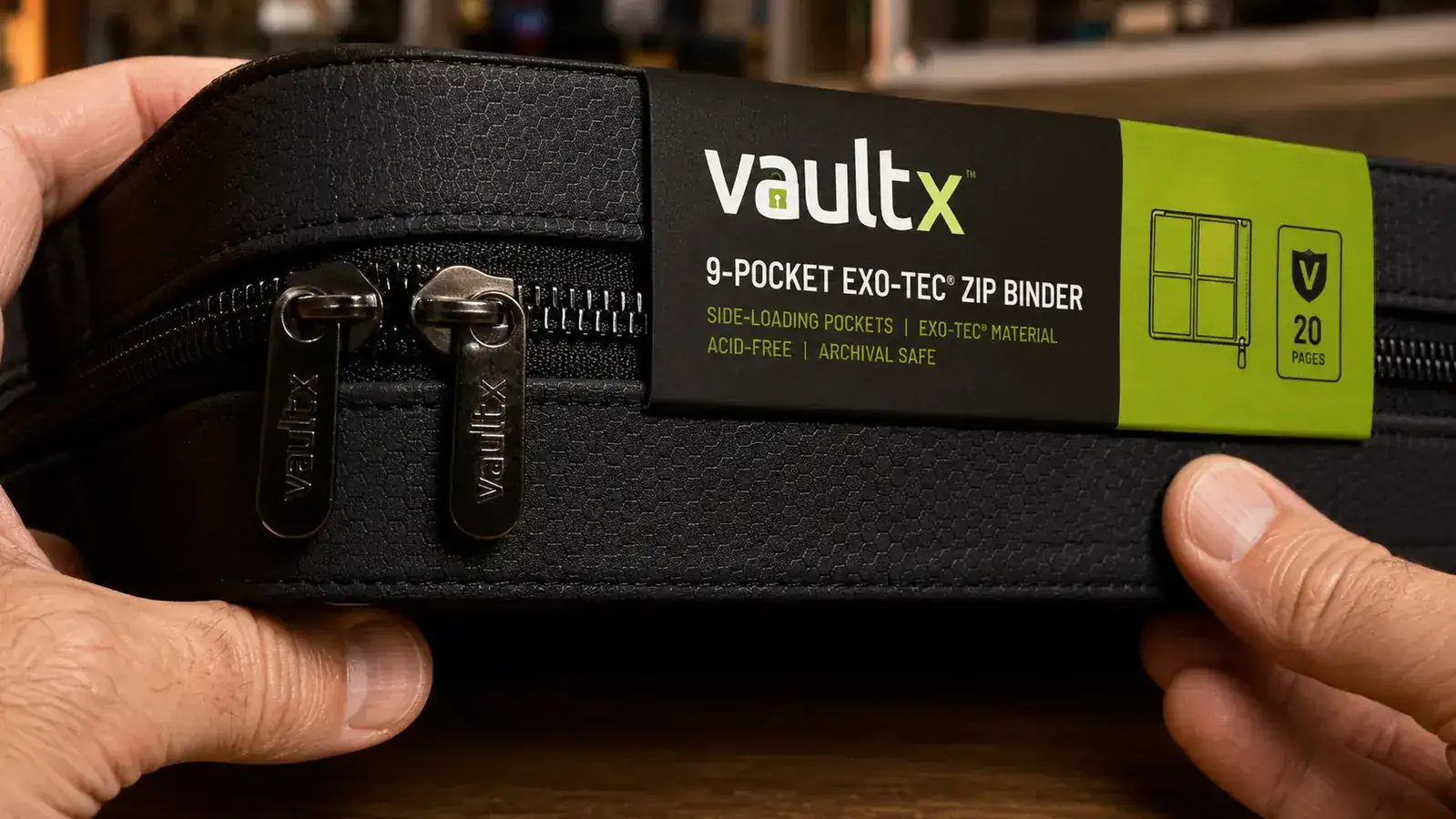 Vault X binder zipper track close-up showing the dual-pull mechanism